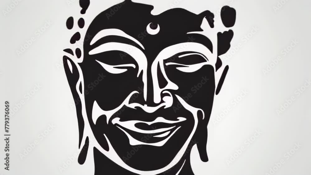 Stylized abstract illustration of a smiling Buddha's face in simple black and white design. An iconic spiritual symbol radiating calmness and joy.
Stylized abstract illustration of a smiling Buddha's face in simple black and white design. An iconic spiritual symbol radiating calmness and joy.