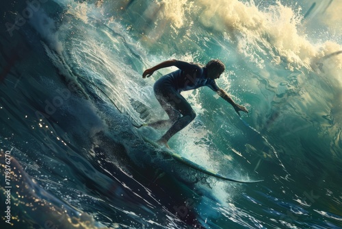 Surfer Riding Wave Embodying Exhilaration - Ocean Adventure Watersports Photo photo