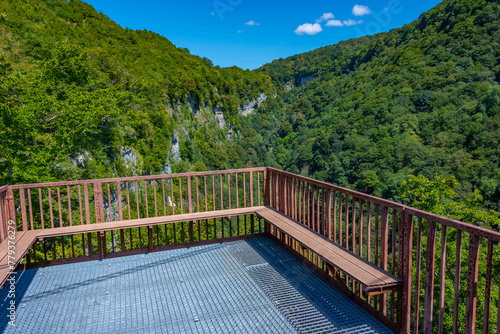 Suspension tourist walkway at Okatse canyon in Georgia photo