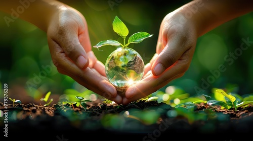 Woman hand holding earth, save planet, earth day, sustainable living, ecology environment, climate emergency action, world environment day concept, illustration for global warming content, 2024 photo