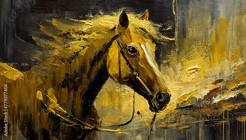 horse on the wall. Oil painting 