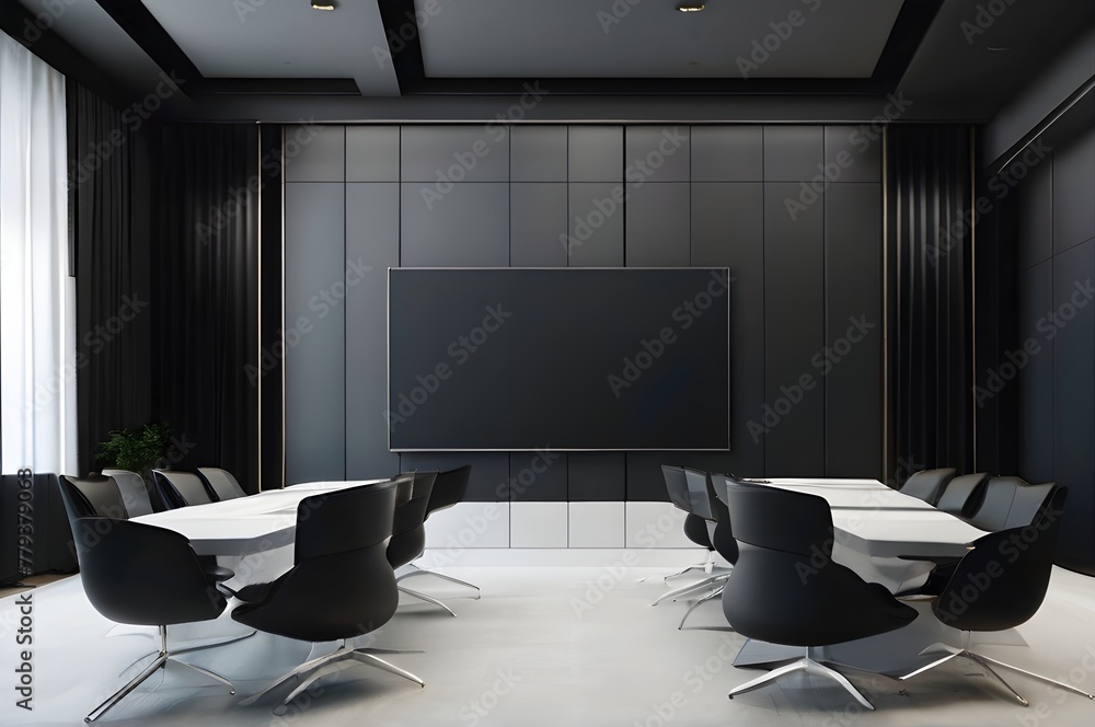 Modern and smart meeting room, office conference room interior, no people