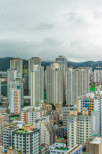 Portrait view of cityscape of residential area in South Korea