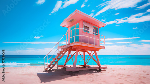 Lifeguard tower on the tropical beach, summer vacation concept