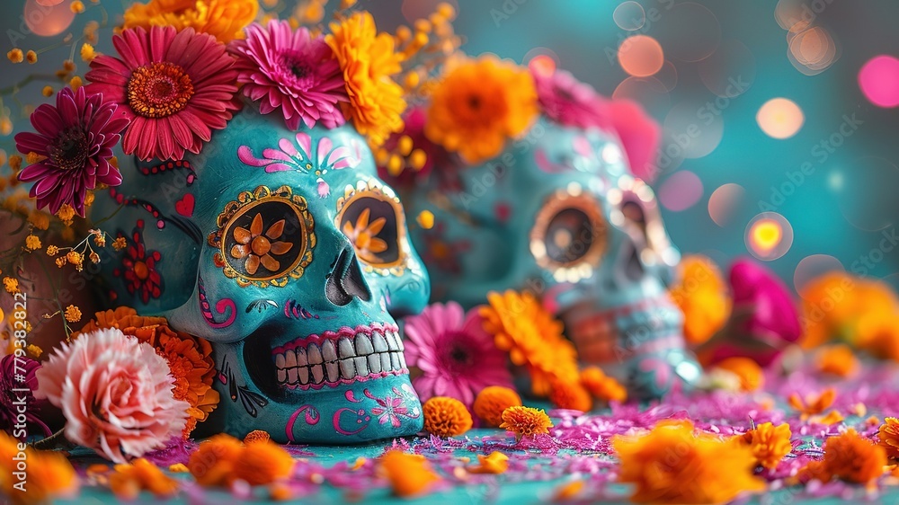 colorful carnival day of the dead sugar skulls