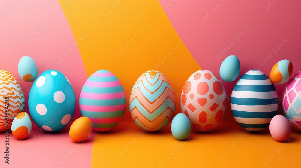 a bunch of colorful easter eggs on a red background . High quality AIG42E
