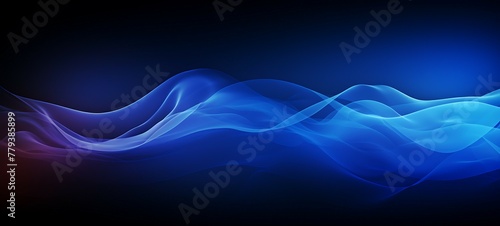 Dark blue abstract color gradient wave on black background, blurry grainy light wave noise texture backdrop, copy space 