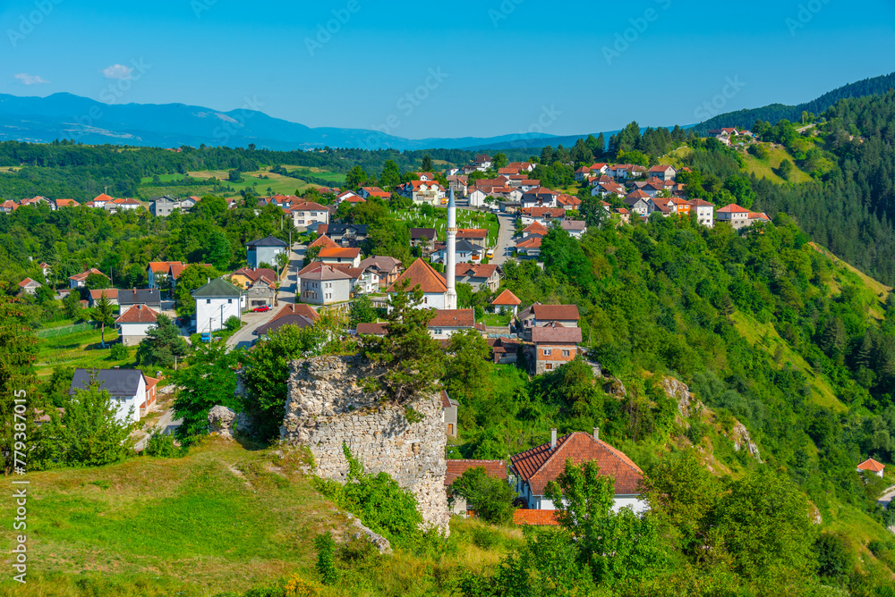 Panorama view of Prusac fortress in Bosnia and Herzegovina