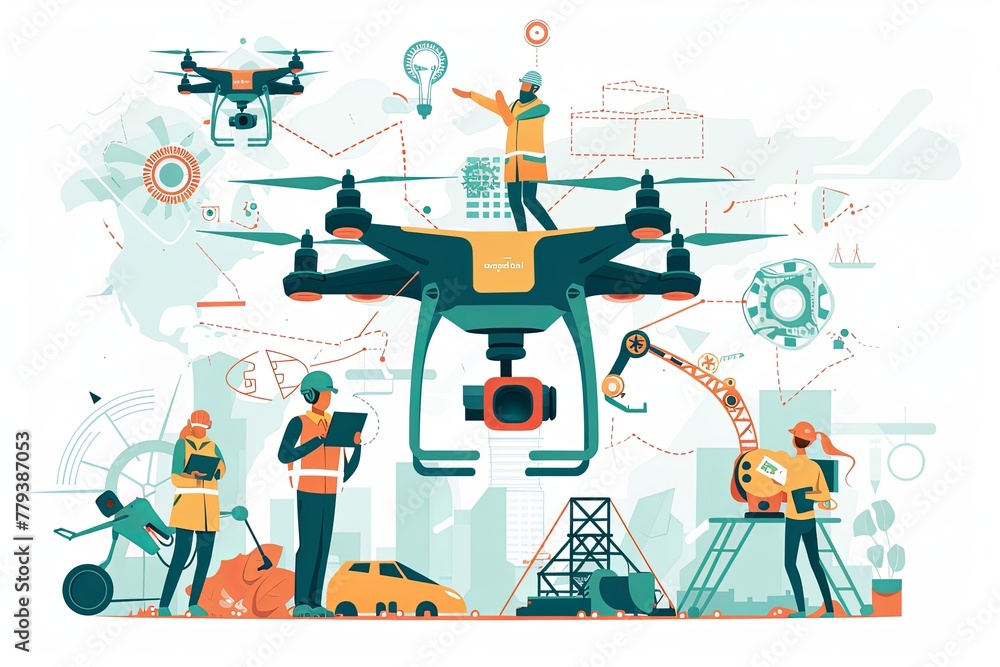 Obraz premium A group of individuals standing around a remote controlled device, observing its movements and functionality. Generative AI