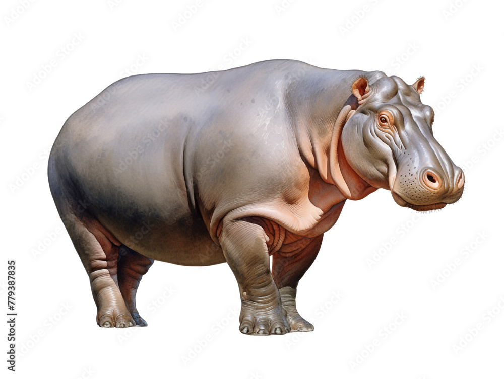 A standing hippo watercolor clipart illustration isolated on transparent background A standing hippo watercolor clipart illustration isolated on transparent background