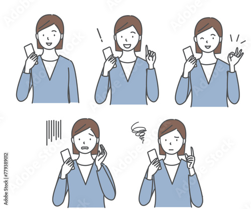 スマートフォンを操作する色々な女性のセット  © karinrin