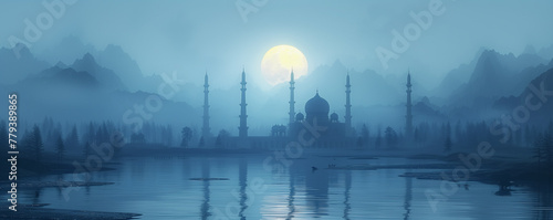 Mystical Mosque Silhouette Under Moon