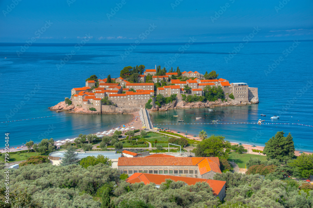 Panorama view of Sveti Stefan in Montenegro Panorama view of Sveti Stefan in Montenegro