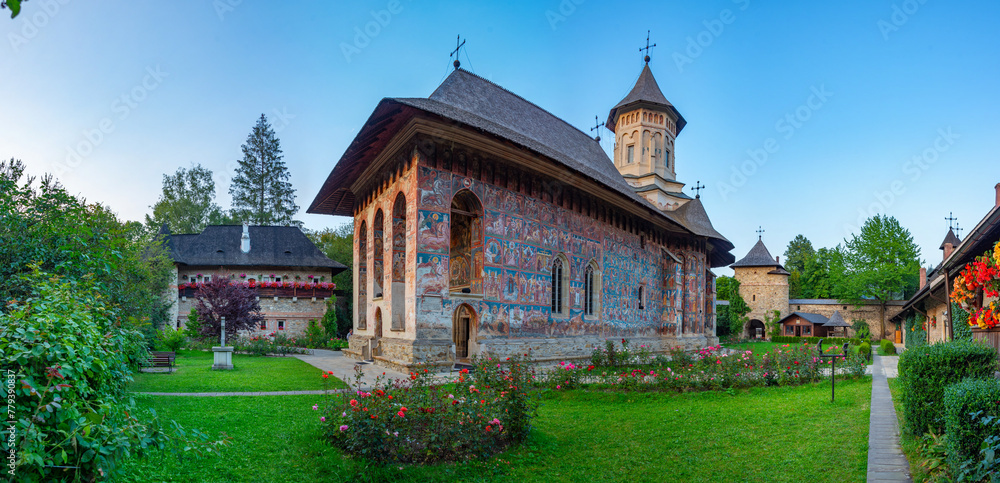 Sunset at the Moldovita monastery in Romania Sunset at the Moldovita monastery in Romania