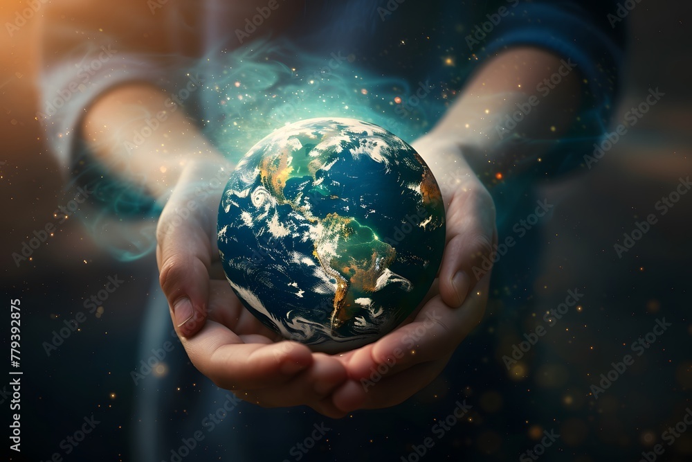 Hands holding a globe, symbolizing global unity to save the earth and protect the environment Hands holding a globe, symbolizing global unity to save the earth and protect the environment