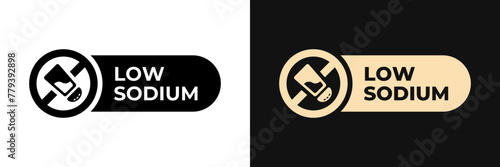 Premium Low Sodium label vector design for packaging. Sodium free icon gold illustration, logo, symbol, sign, stamp, tag, emblem, mark or seal for package. Low salt product sticker.
