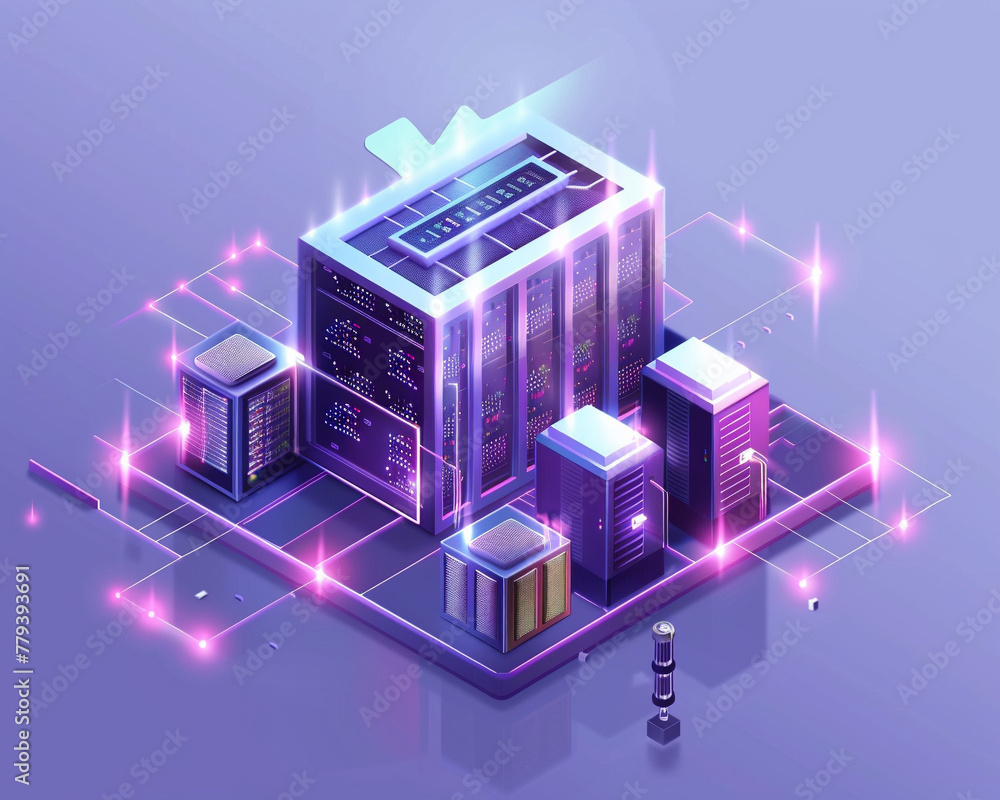 A striking depiction of a data center with sleek, modern design, A striking depiction of a data center with sleek, modern design,
