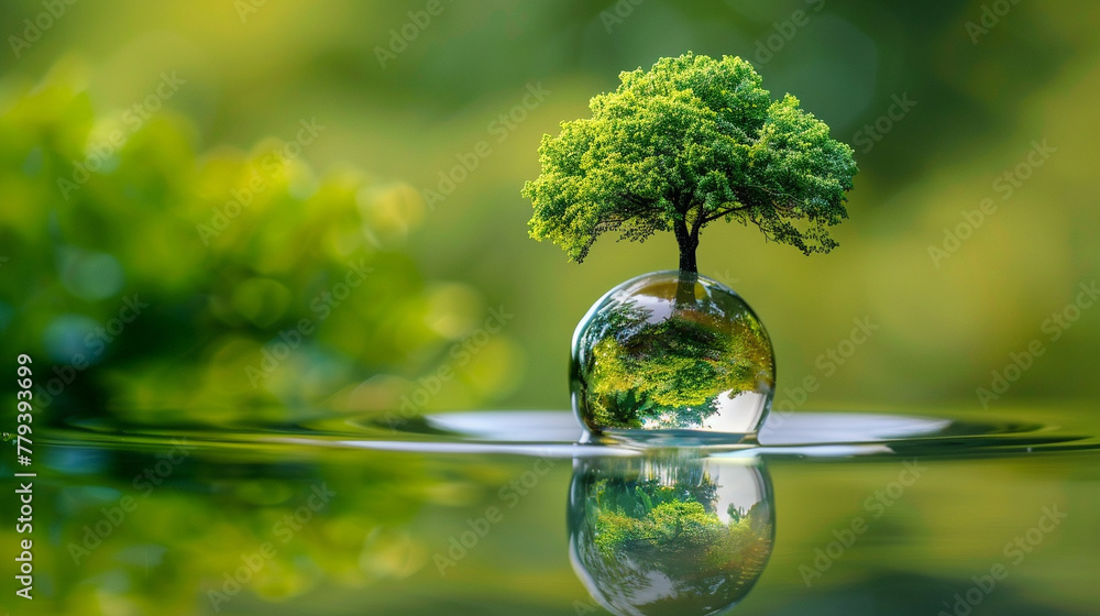 A tranquil scene of a tree reflected inside a water drop, emphasizing the delicate balance of the environment, A tranquil scene of a tree reflected inside a water drop, emphasizing the delicate balance of the environment,