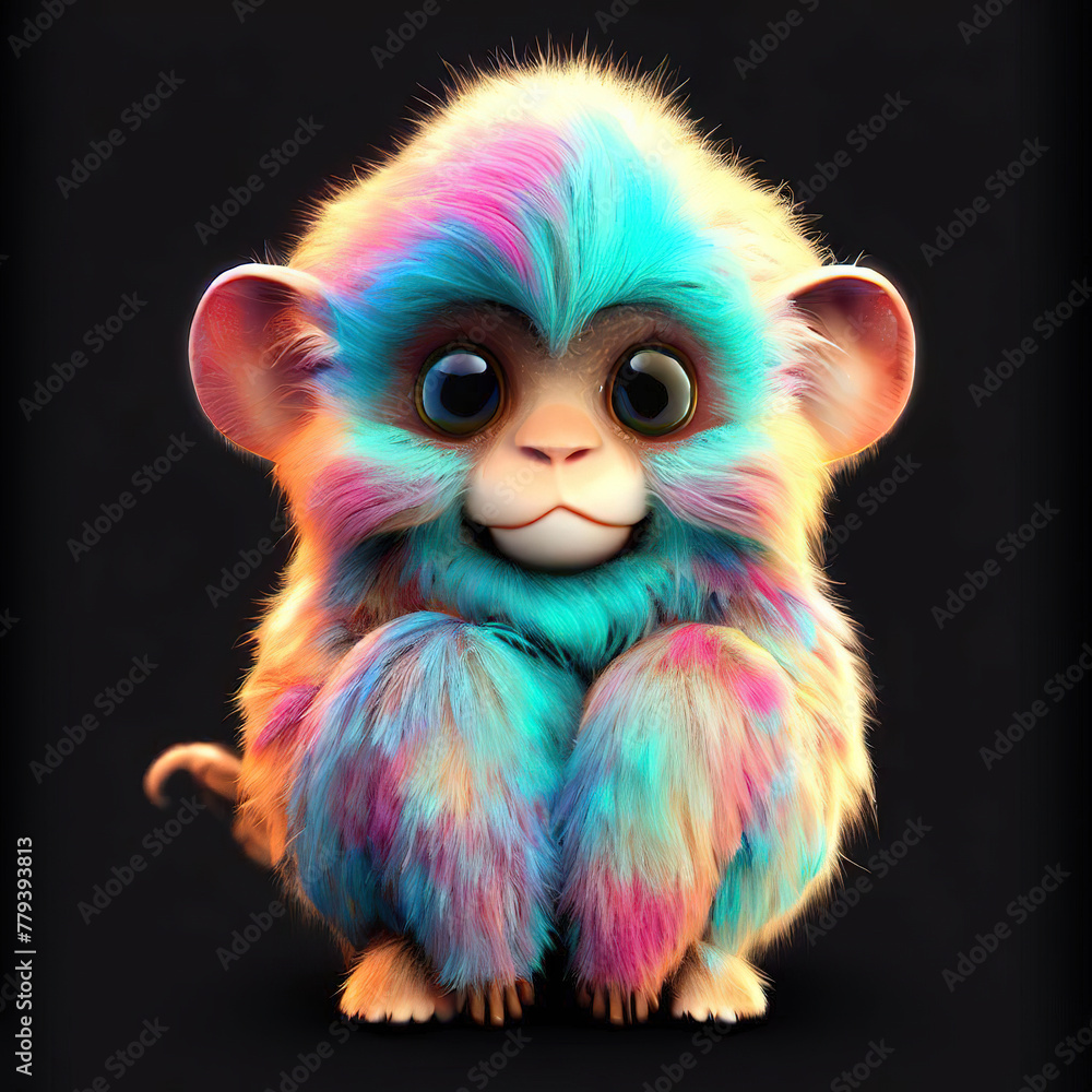 Obraz premium 3D furry forest animal with beautiful colors and white background. with Generative AI technology 
