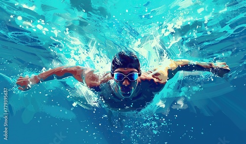 Man swimming in water with goggles on