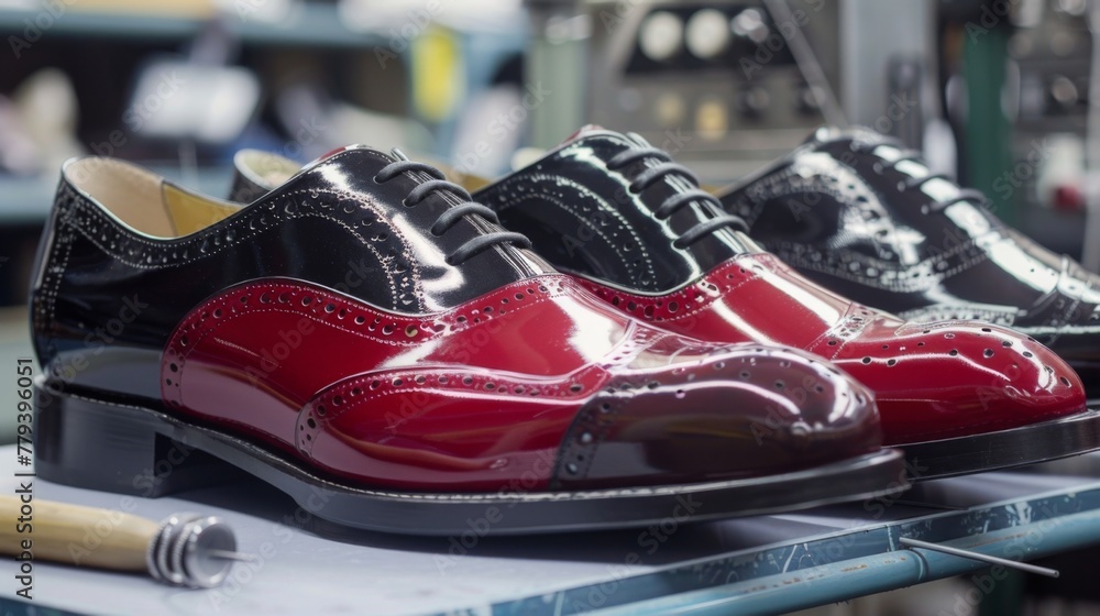Shoe factory. Automated shoe production Shoe factory. Automated shoe production
