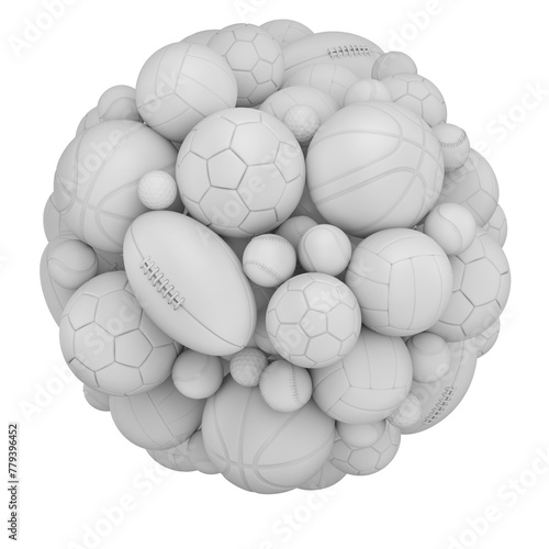 Clay render of sport balls isolated on white background - 3D illustration
