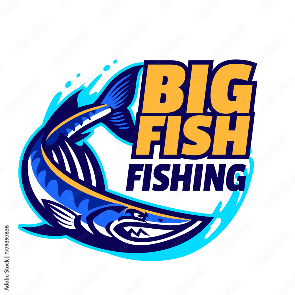 Barracuda Fishing Sport Mascot Logo Design - obrazy, fototapety, plakaty 