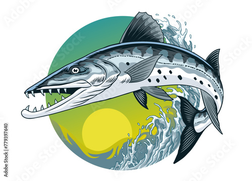Barracuda Fishing Shirt Design in Vintage Style © bazzier