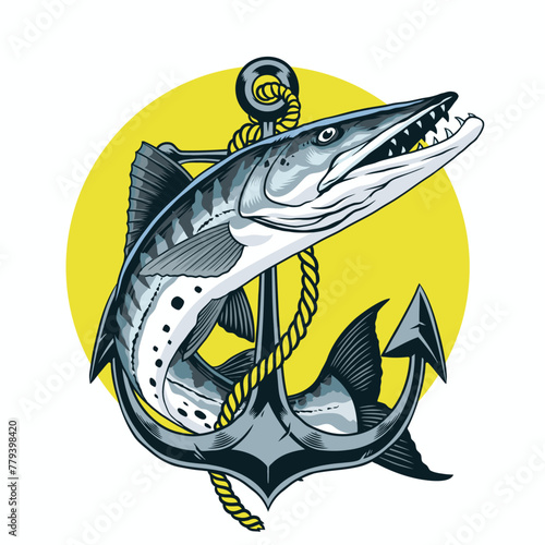 T-Shirt Design of Barracuda Fish Vintage Style © bazzier