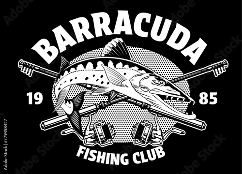 T-Shirt Design of Barracuda Fishing in Vintage Style © bazzier