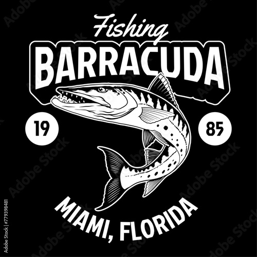 T-Shirt Design of Fishing Barracuda in Black and White © bazzier