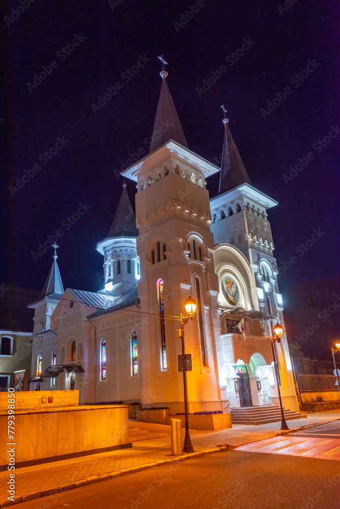 Fototapeta premium Night view of Orthodox Church Saint Stefan in Baia Mare, Romania