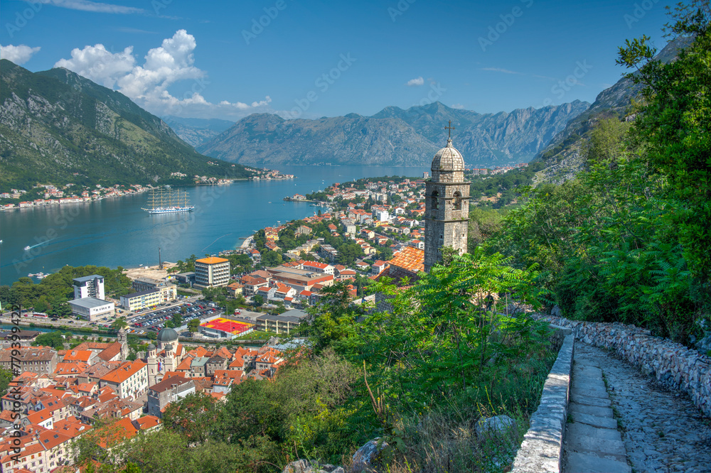 Panorama view of Kotor from Giovanni fortress in Montenegro