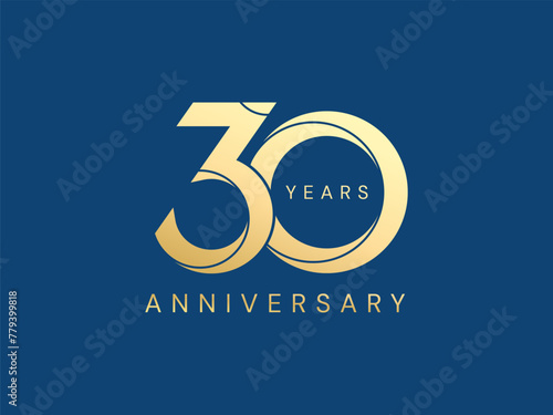 30th Anniversary luxury gold celebration with curved lines in Shapes number logo typography  vector design twisted infinity concept. Thirty years anniversary gold number template for celebration event