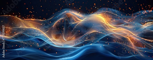 elegant abstract ocean wave background that combines blue and gold colors Generative AI © RedSSS