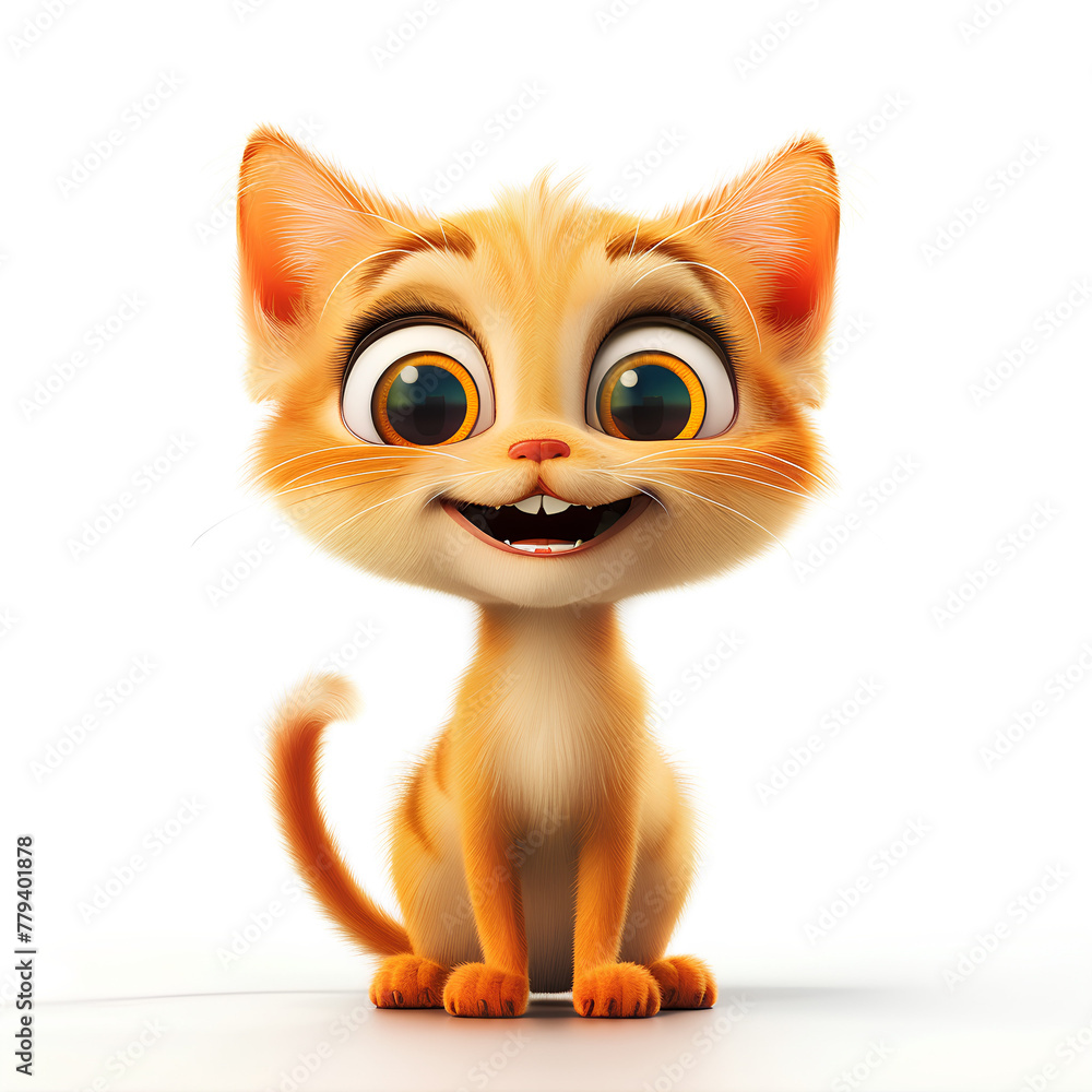 Fototapeta premium Exuberant Ginger Kitten, 3D Cartoon Model, Lively Playfulness