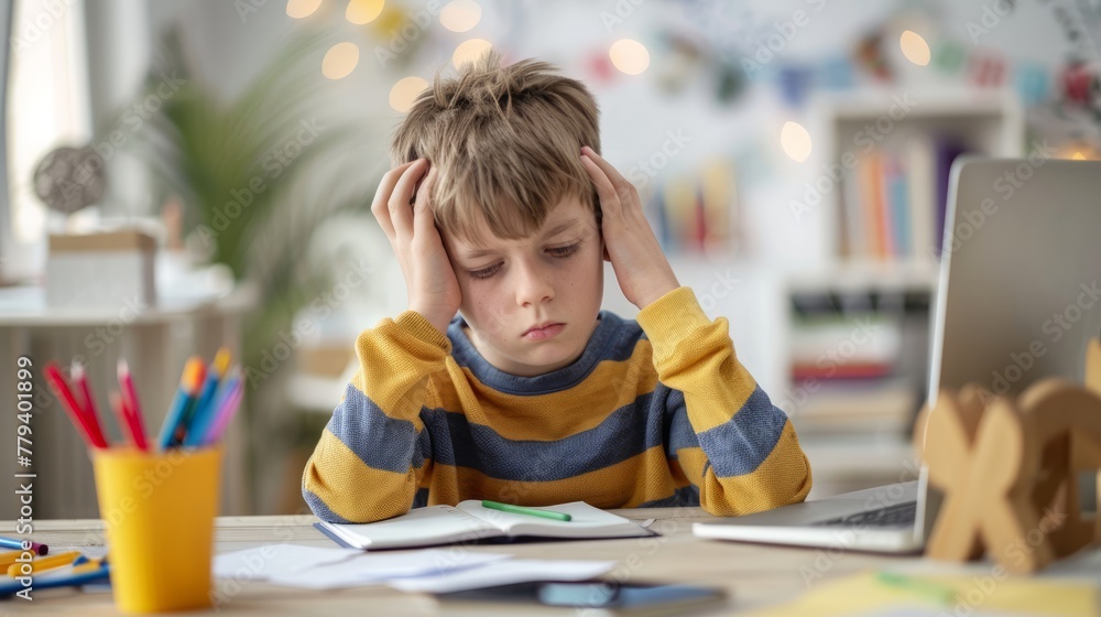 Sad tired frustrated student at the school, Lazy unhappy bored and tired kid. Hard learning, Difficulties classes concept Sad tired frustrated student at the school, Lazy unhappy bored and tired kid. Hard learning, Difficulties classes concept