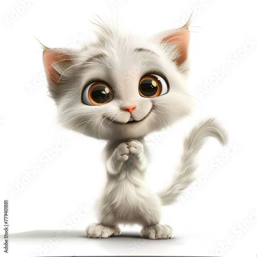 Innocent White Kitten, 3D Cartoon Illustration, Adorable Mischief © photalinka
