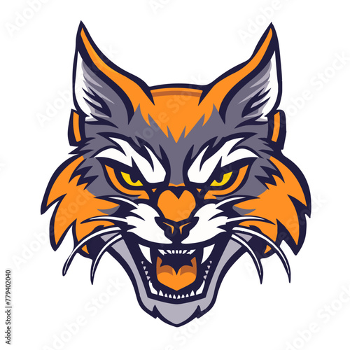 Roaring Lynx Head Mascot for Esports Team Logo Isolated on White Background Vector Art