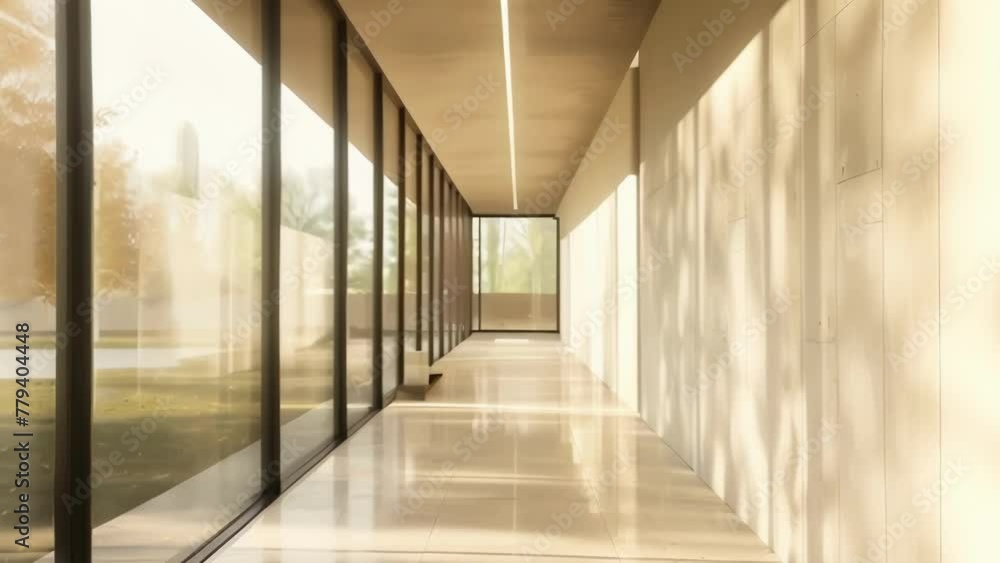 A sleek hallway with floortoceiling windows and minimalistic wall decor. . . A sleek hallway with floortoceiling windows and minimalistic wall decor. . .
