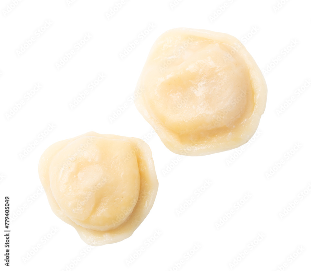 Boiled dumplings isolated on white background. Top view Boiled dumplings isolated on white background. Top view