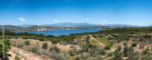 landscape of Lake Cachuma and surrounding mountains in California