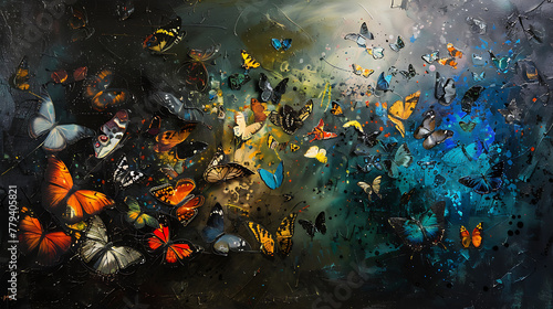 Butterfly oil painting, the beauty of beautiful insects with bright colors © DrPhatPhaw