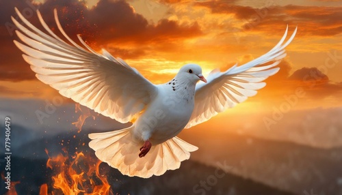 Pentecostal  White Dove in the Fire   the Symbol of Holy Spirit.