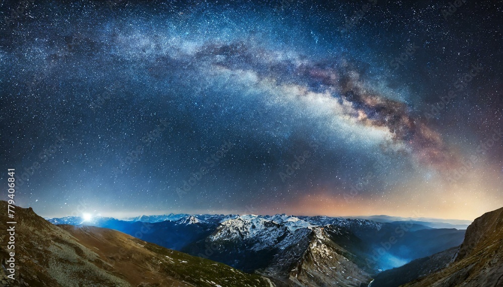 A beautiful night sky full of stars with mountains