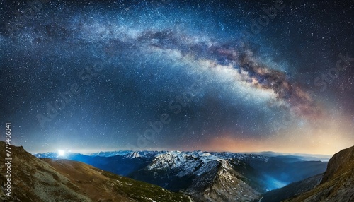 A beautiful night sky full of stars with mountains