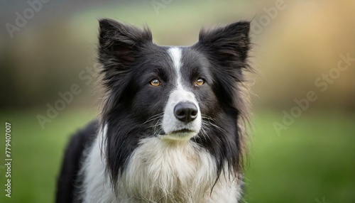 A close shot of a black and white border collie, working dog