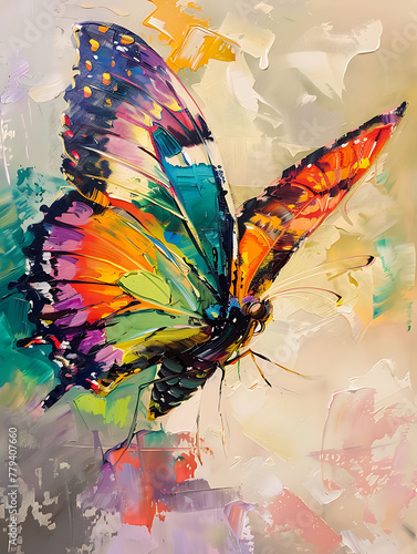 Butterfly oil painting  the beauty of beautiful insects with bright colors