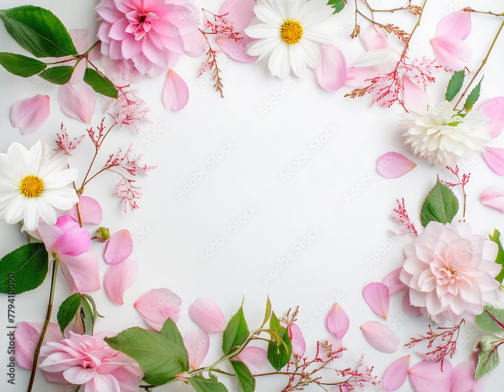 白背景に淡いピンクの花のフレーム