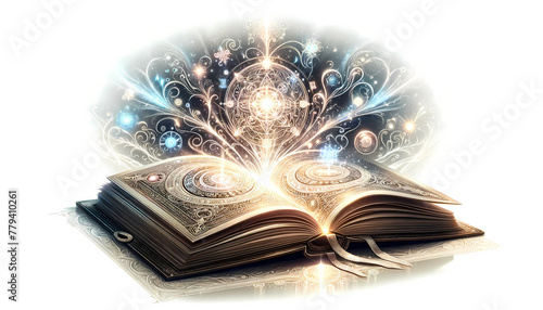 Magic Spell Book Vector Illustration: Mystical Symbols and Glowing Pages